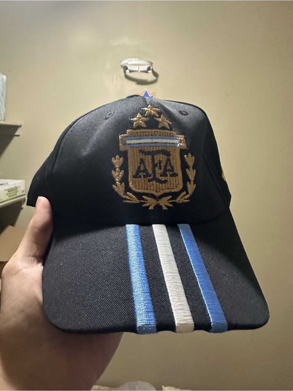 Argentina worldcup 2026 adidas Black Cap with Sky Blue and White Stripe Accents